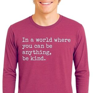 Be Kind Top Long Sleeve Tee Shirt Burgundy New Bela Canvas